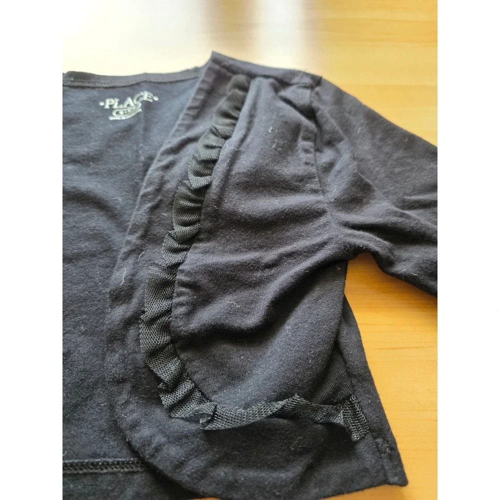 The Childrens Place Girls Black Ruffle Trim Shrug Cardigan Bolero Size S 5/6